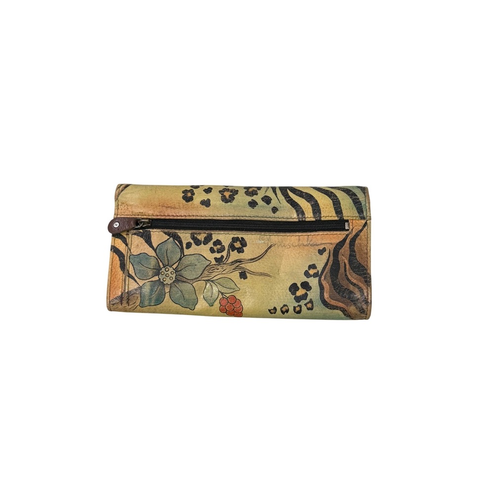 Anuschka Hand Painted Leather Trifold Wallet Floral Animal Print Multi Color - Picture 2 of 10